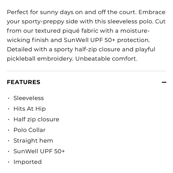 NWT T by Talbots UPF 50+ Pickleball Sleeveless Polo Zipper Top - White - XL - Picture 3 of 10